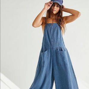 Free People Wide Leg Overalls (In Copen Blue)